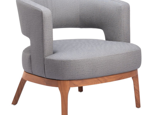 27" Slate Gray And Brown Faux Leather Arm Chair