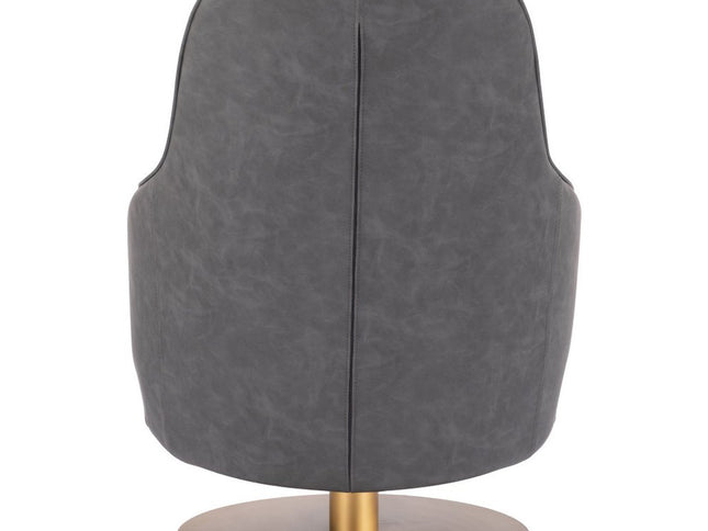 28" Gray And Gold Faux Leather And Faux Leather Swivel Arm Chair