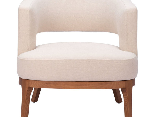 27" Beige And Brown Upholstered Arm Chair