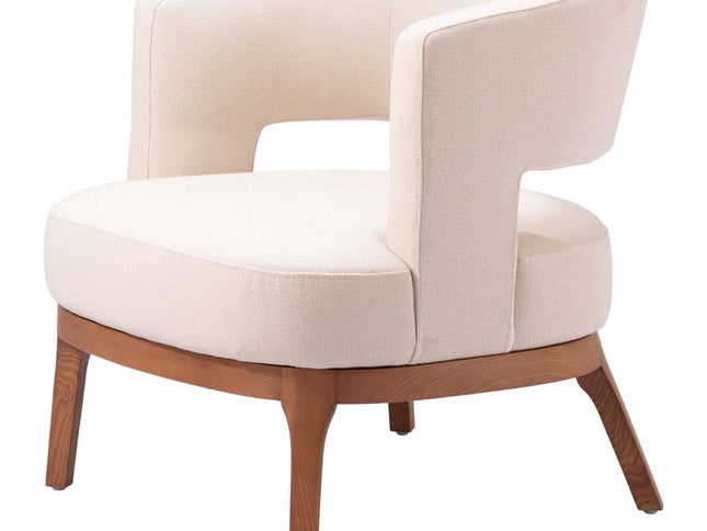 27" Beige And Brown Upholstered Arm Chair