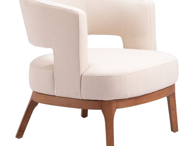 27" Beige And Brown Upholstered Arm Chair
