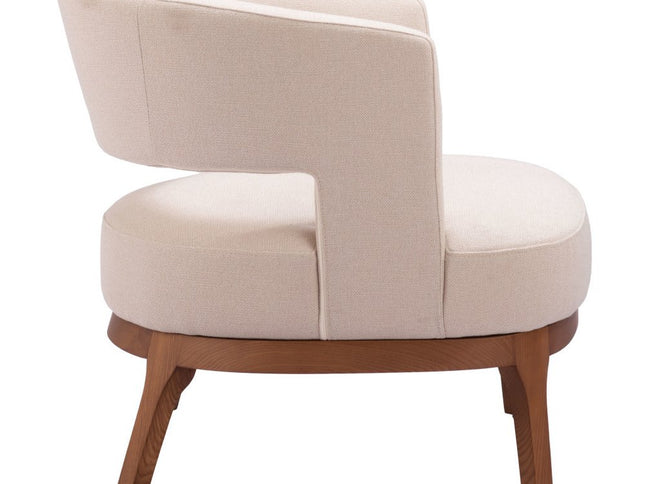27" Beige And Brown Upholstered Arm Chair