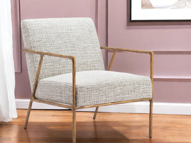 25" Beige And Gold Upholstered Arm Chair