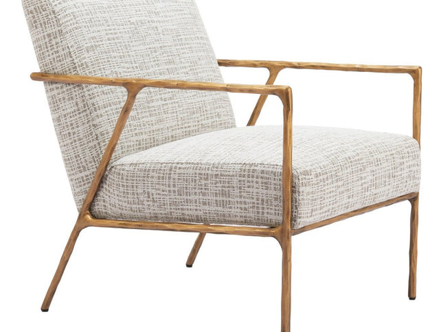 25" Beige And Gold Upholstered Arm Chair