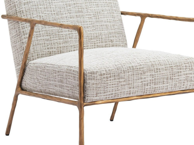 25" Beige And Gold Upholstered Arm Chair
