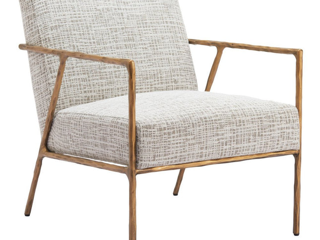 25" Beige And Gold Upholstered Arm Chair