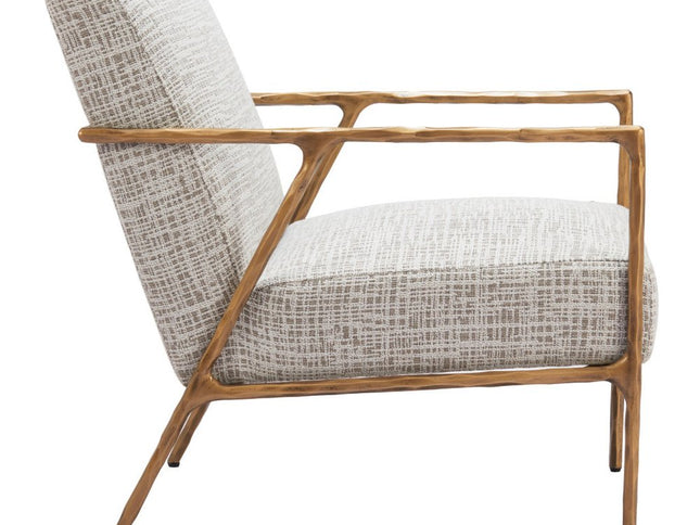 25" Beige And Gold Upholstered Arm Chair