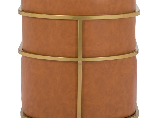 27" Brown And Gold Faux Leather And Faux Leather Arm Chair