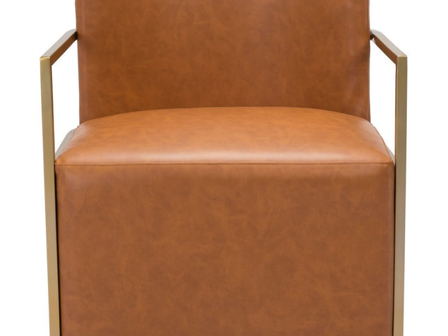 27" Brown And Gold Faux Leather And Faux Leather Arm Chair