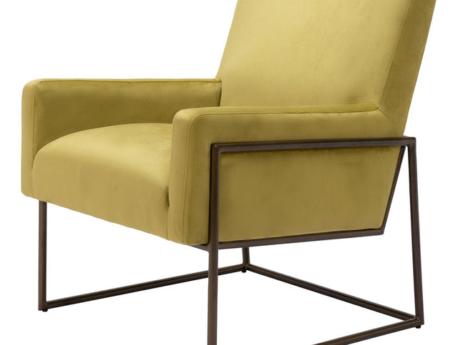 26" Olive Green And Bronze Velvet And Upholstered Arm Chair