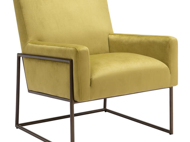 26" Olive Green And Bronze Velvet And Upholstered Arm Chair