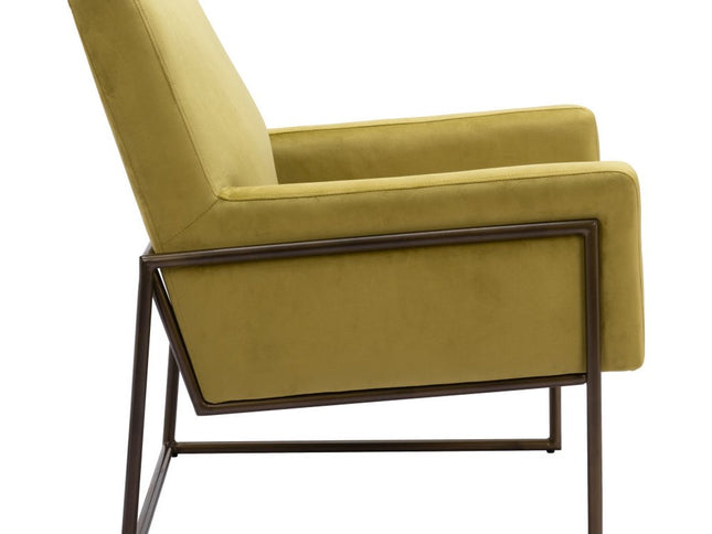 26" Olive Green And Bronze Velvet And Upholstered Arm Chair