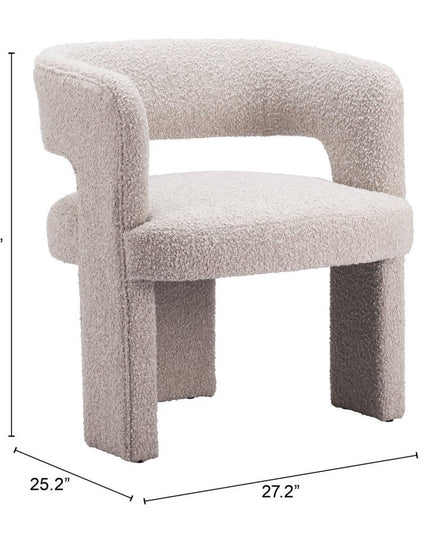 27" Beige Faux Shearling And Upholstered Arm Chair