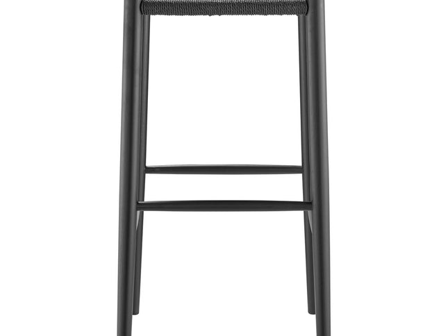 31" Black Rush and Solid Wood Backless Bar Height Bar Chair