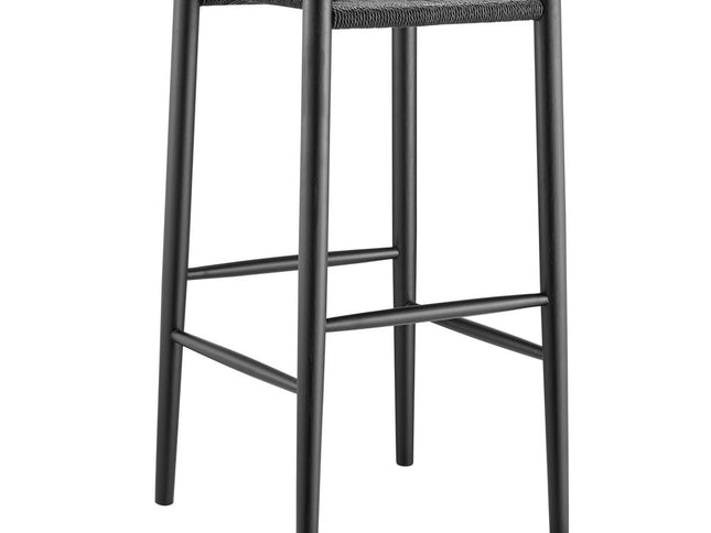 31" Black Rush and Solid Wood Backless Bar Height Bar Chair