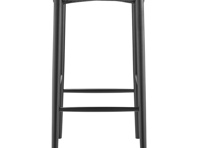 31" Black Rush and Solid Wood Backless Bar Height Bar Chair