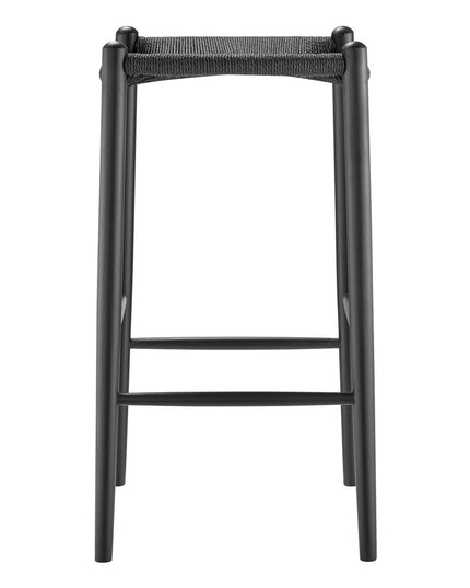 31" Black Rush and Solid Wood Backless Bar Height Bar Chair