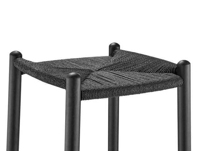 31" Black Rush and Solid Wood Backless Bar Height Bar Chair