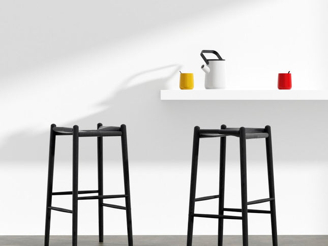 31" Black Rush and Solid Wood Backless Bar Height Bar Chair