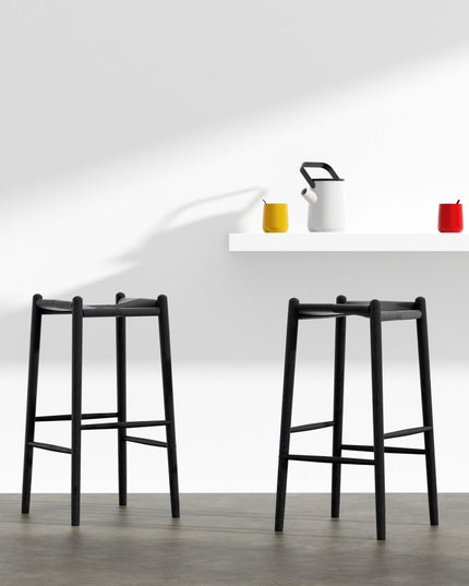 31" Black Rush and Solid Wood Backless Bar Height Bar Chair