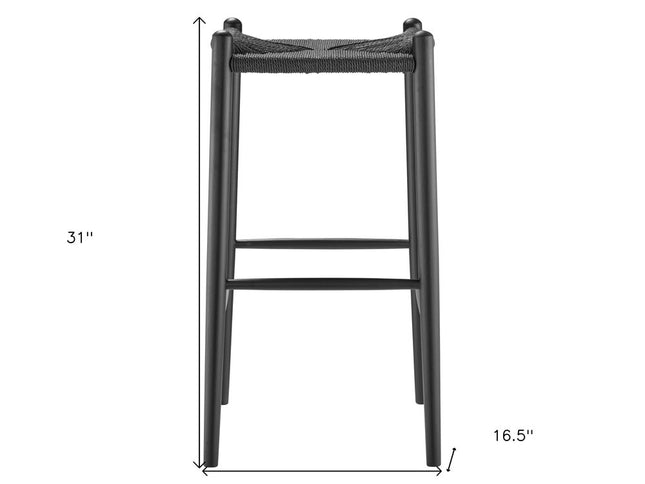 31" Black Rush and Solid Wood Backless Bar Height Bar Chair