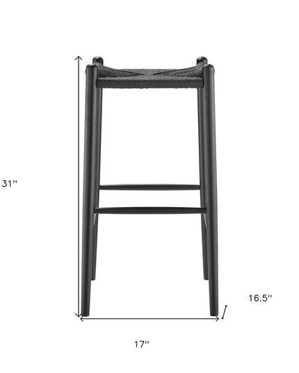 31" Black Rush and Solid Wood Backless Bar Height Bar Chair