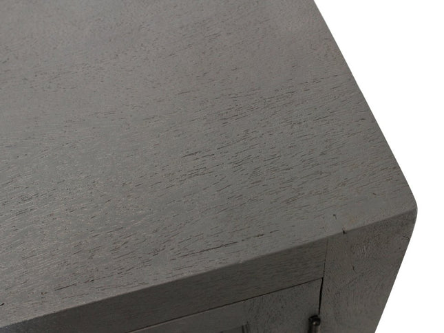 86" Dark Gray Carved Floral Distressed Solid Wood Enclosed Storage TV Stand