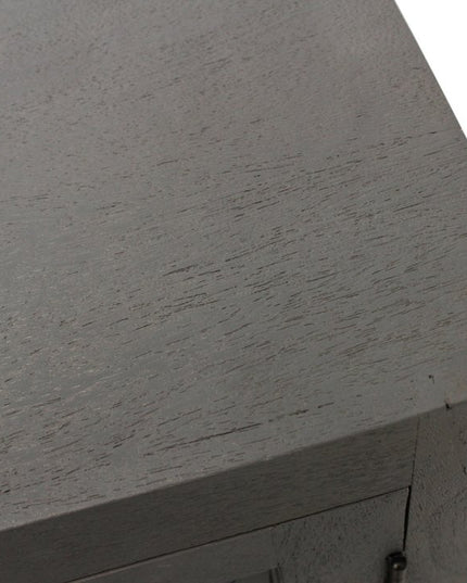 86" Dark Gray Carved Floral Distressed Solid Wood Enclosed Storage TV Stand