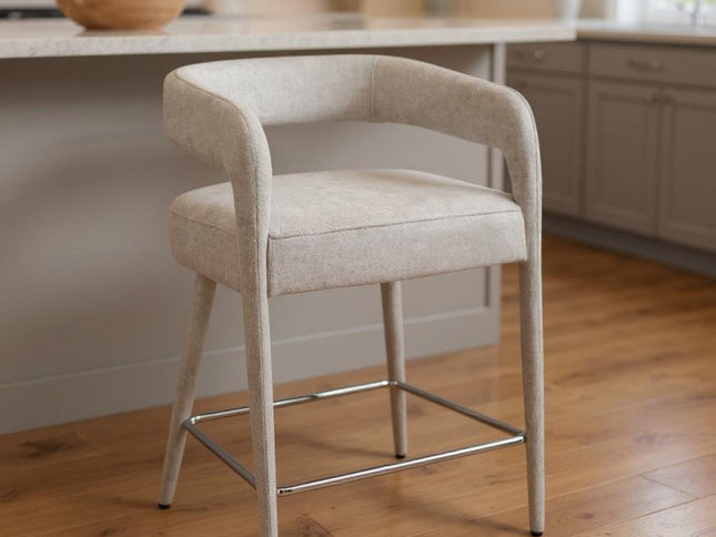 25" Ivory Metal and Fabric Low Back Counter Height Bar Chair