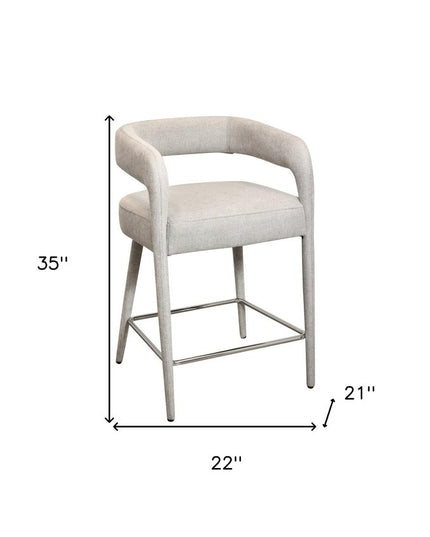 25" Ivory Metal and Fabric Low Back Counter Height Bar Chair