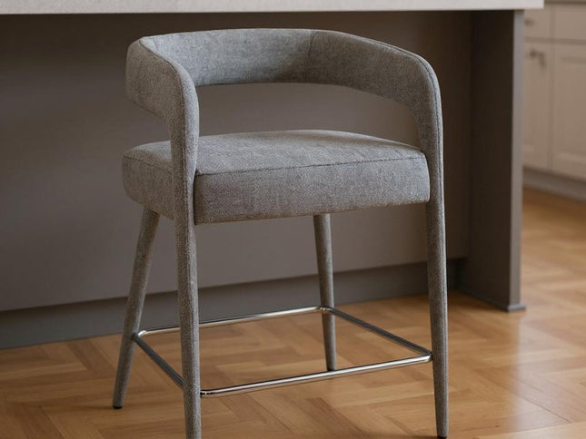 25" Gray Metal and Fabric Low Back Counter Height Bar Chair