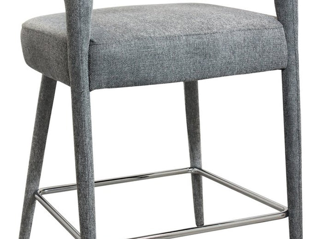 25" Gray Metal and Fabric Low Back Counter Height Bar Chair
