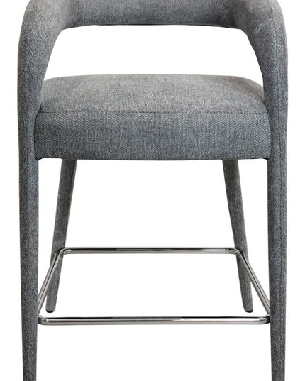 25" Gray Metal and Fabric Low Back Counter Height Bar Chair