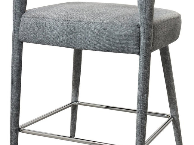 25" Gray Metal and Fabric Low Back Counter Height Bar Chair