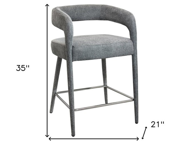 25" Gray Metal and Fabric Low Back Counter Height Bar Chair