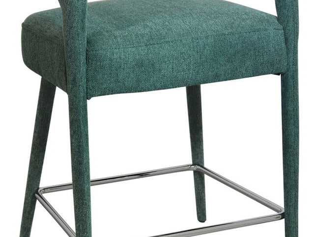 25" Teal Blue Metal and Fabric Low Back Counter Height Bar Chair