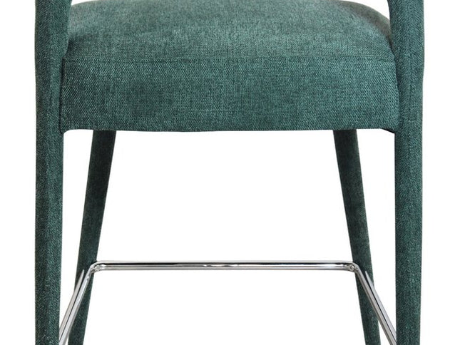 25" Teal Blue Metal and Fabric Low Back Counter Height Bar Chair