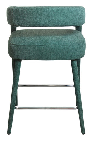25" Teal Blue Metal and Fabric Low Back Counter Height Bar Chair