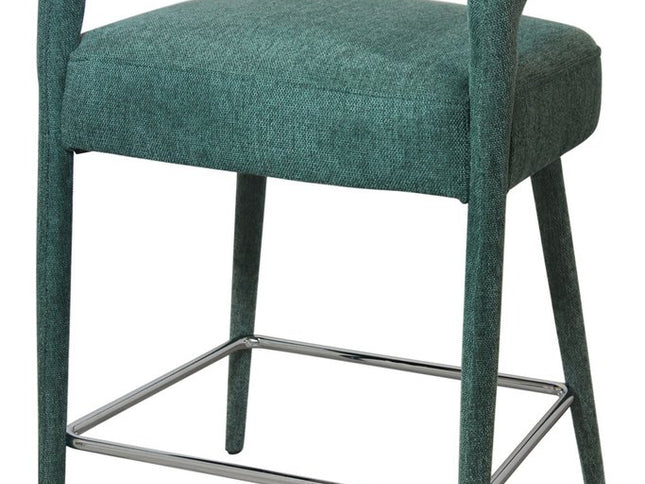 25" Teal Blue Metal and Fabric Low Back Counter Height Bar Chair