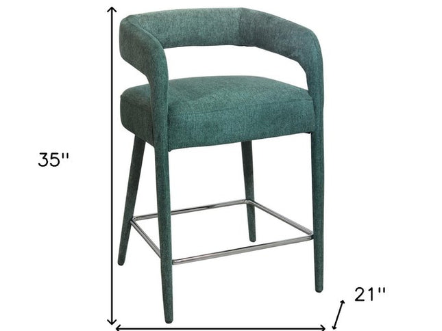 25" Teal Blue Metal and Fabric Low Back Counter Height Bar Chair