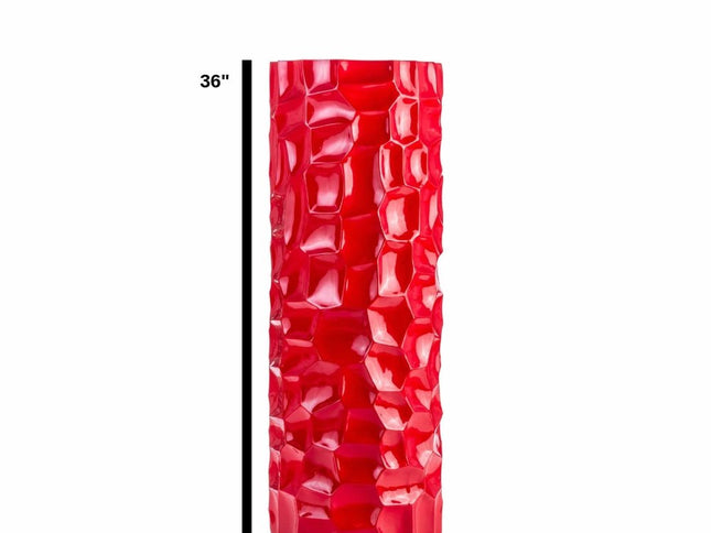 36" Red Faceted Geometric Resin Floor Vase