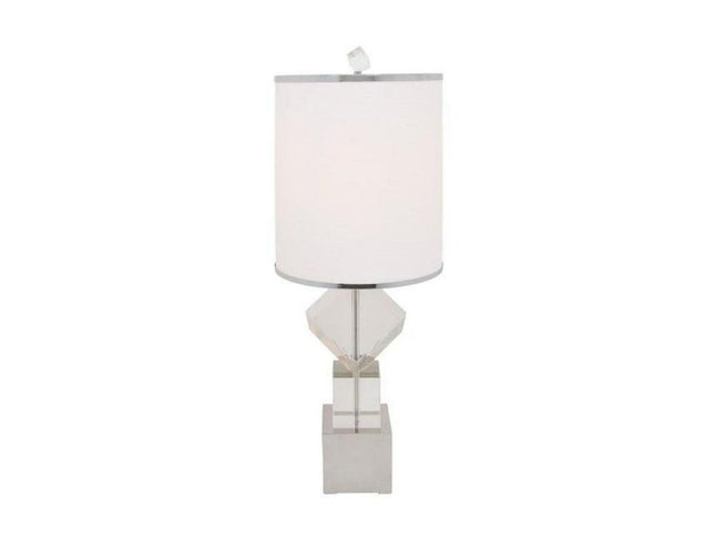 31" Clear And Silver Faux Crystal Geometric Table Lamp LED With White Drum Shade