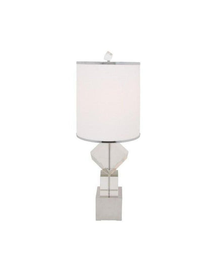 31" Clear And Silver Faux Crystal Geometric Table Lamp LED With White Drum Shade