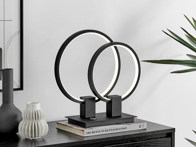 15" Black Metal Two Light Mod Round Circle LED Table Lamp
