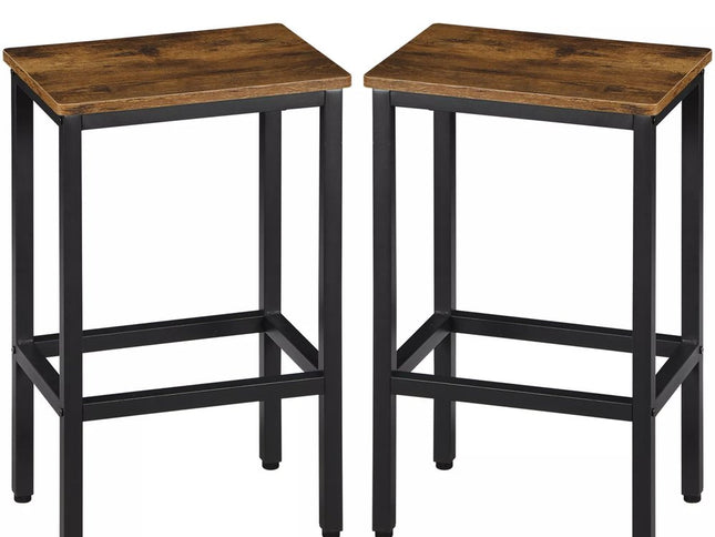 Set of Two 26" Brown and Black Steel and Wood Backless Counter Height Bar Chairs