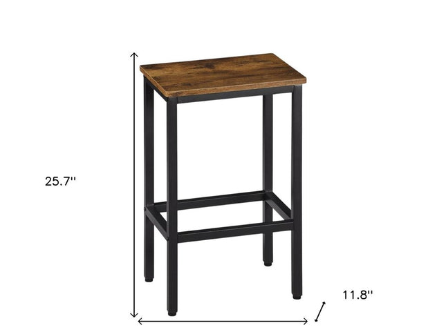 Set of Two 26" Brown and Black Steel and Wood Backless Counter Height Bar Chairs