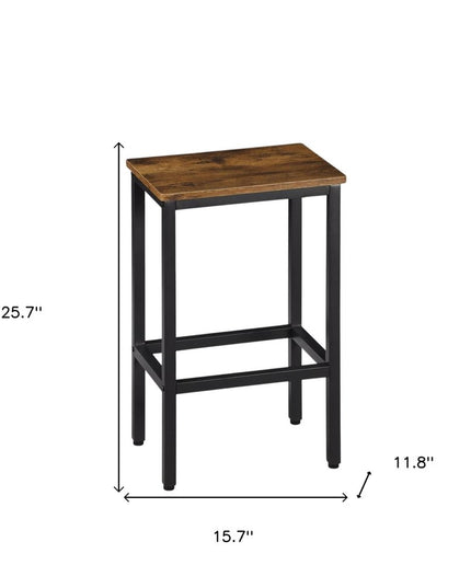 Set of Two 26" Brown and Black Steel and Wood Backless Counter Height Bar Chairs