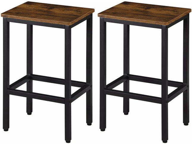 Set of Two 26" Brown and Black Steel and Wood Backless Counter Height Bar Chairs