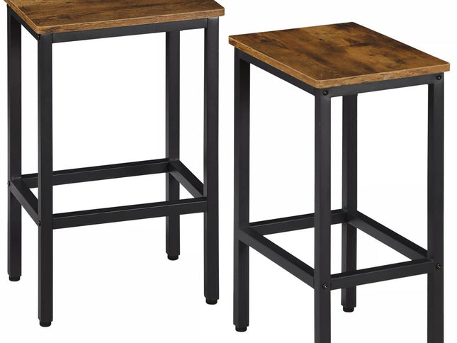 Set of Two 26" Brown and Black Steel and Wood Backless Counter Height Bar Chairs