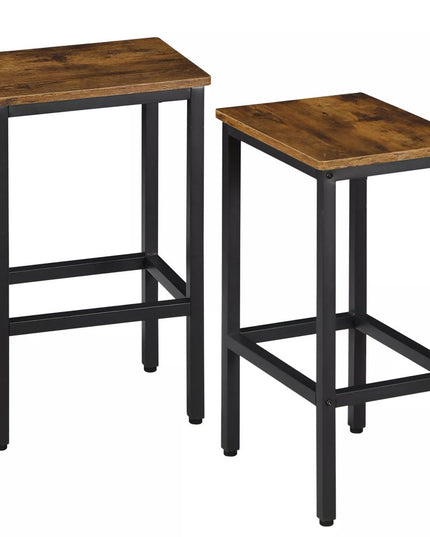 Set of Two 26" Brown and Black Steel and Wood Backless Counter Height Bar Chairs
